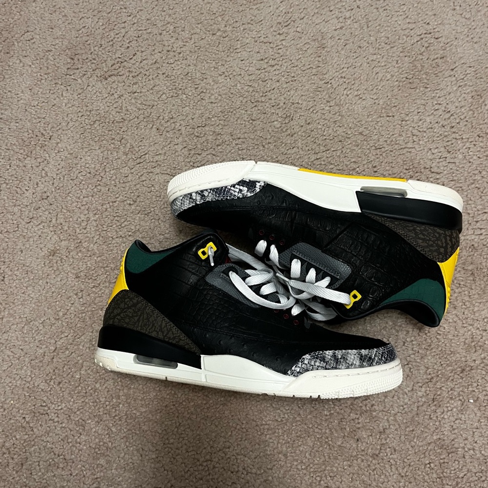 Jordan retro 3  Athletic Shoes Black Yellow Green